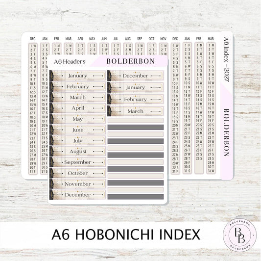 2027 Index Stickers • Hobonichi A6 • Original HON Avec Day Free • Slate