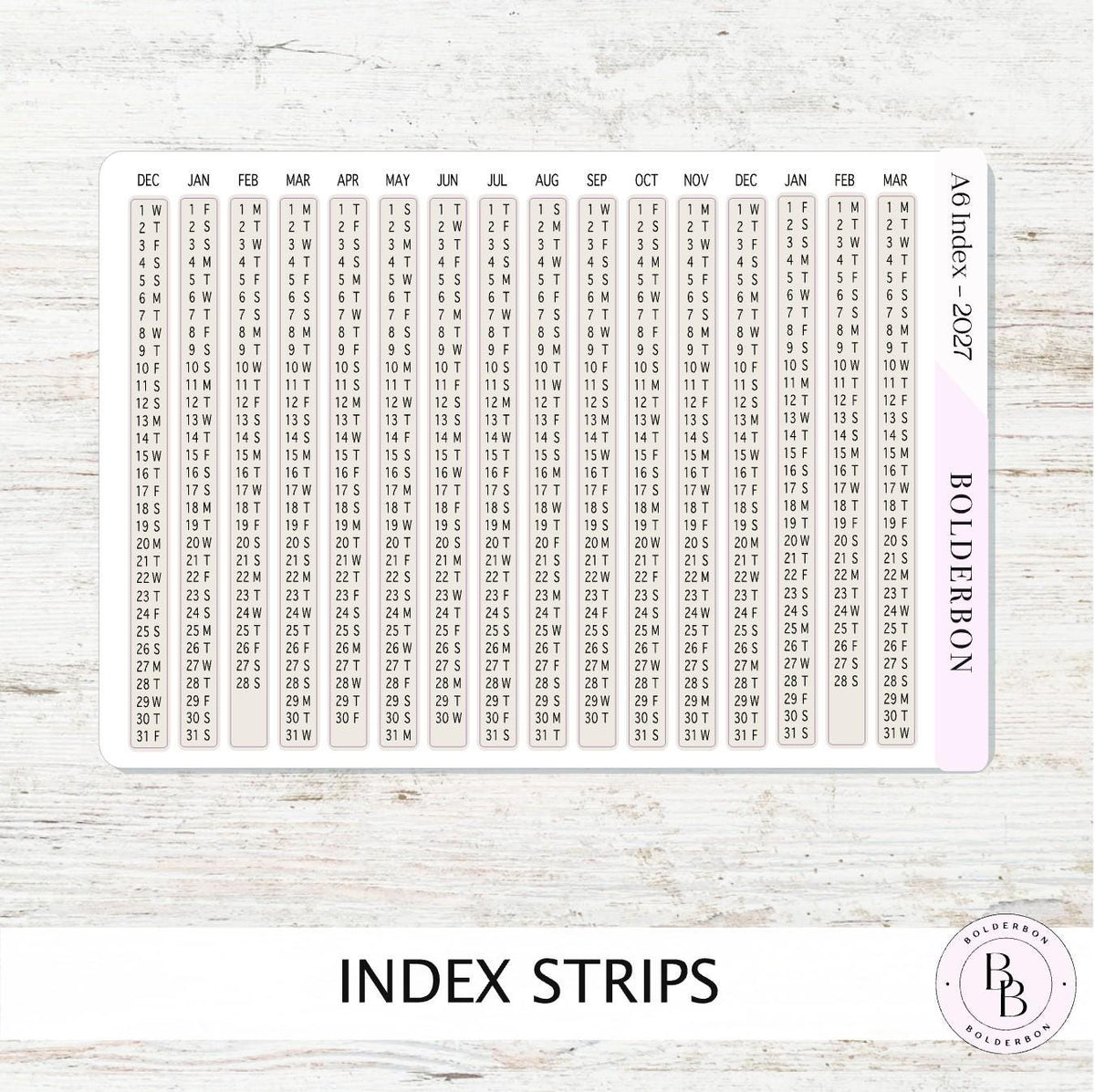 2027 Index Stickers • Hobonichi A6 • Original HON Avec Day Free • Slate