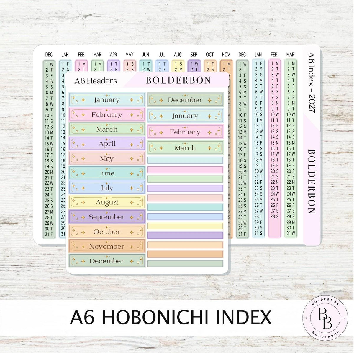 2027 Index Stickers • Hobonichi A6 • Original HON Avec Day Free • Colorful