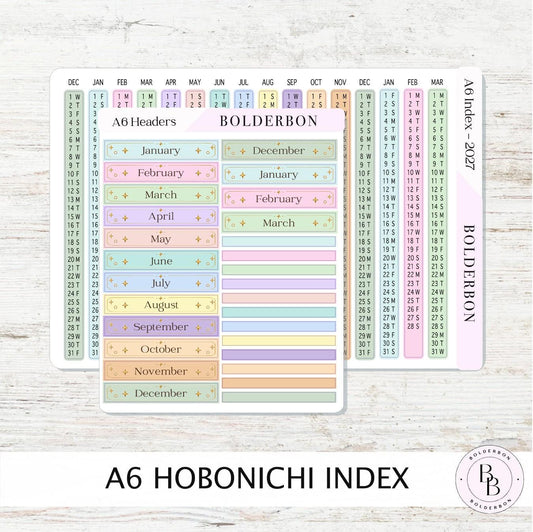 2027 Index Stickers • Hobonichi A6 • Original HON Avec Day Free • Colorful