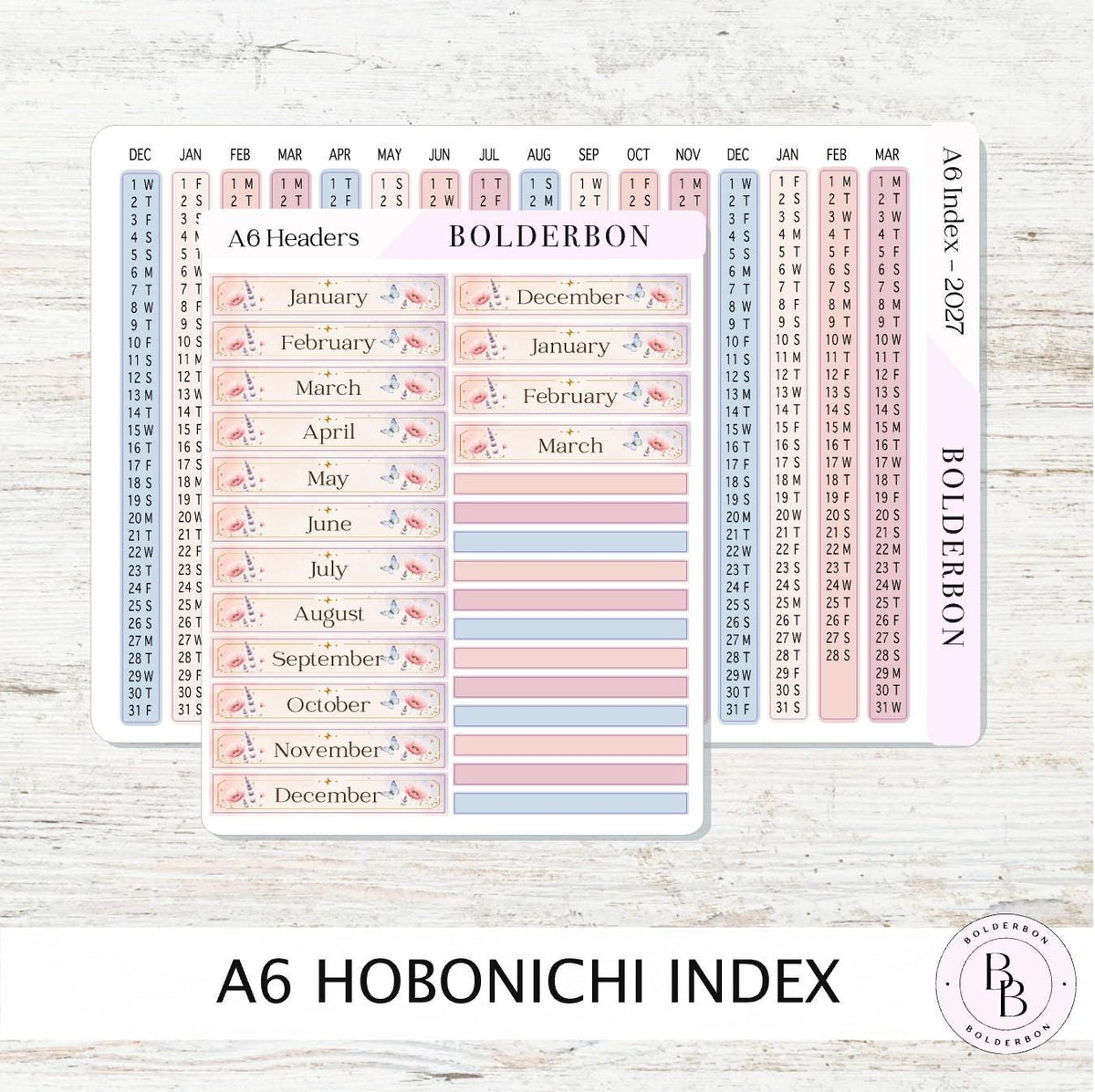 2027 Index Stickers • Hobonichi A6 • Original HON Avec Day Free • Meadow