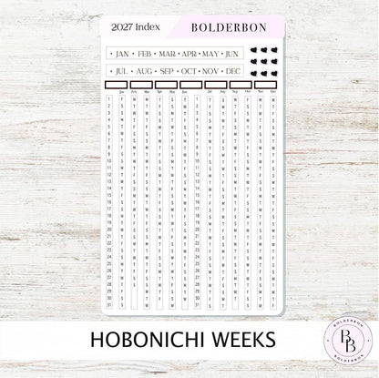 2027 Yearly Index Stickers • Hobonichi Weeks • Planner Stickers • White