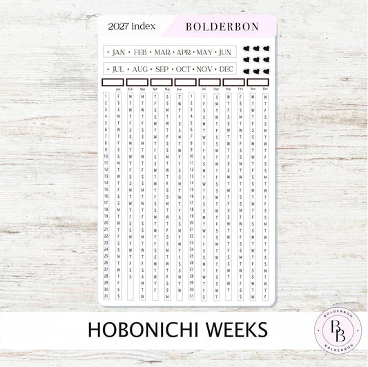 2027 Yearly Index Stickers • Hobonichi Weeks • Planner Stickers • White