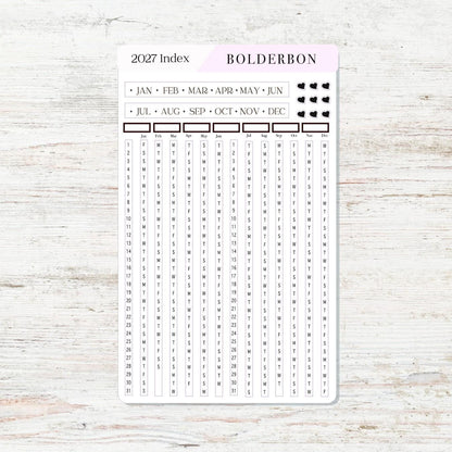 2027 Yearly Index Stickers • Hobonichi Weeks • Planner Stickers • White