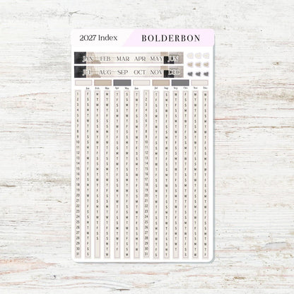 2027 Yearly Index Stickers • Hobonichi Weeks • Planner Stickers • Slate