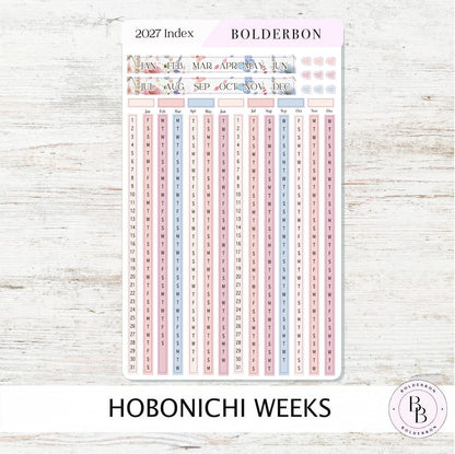 2027 Yearly Index Stickers • Hobonichi Weeks • Planner Stickers • Meadow