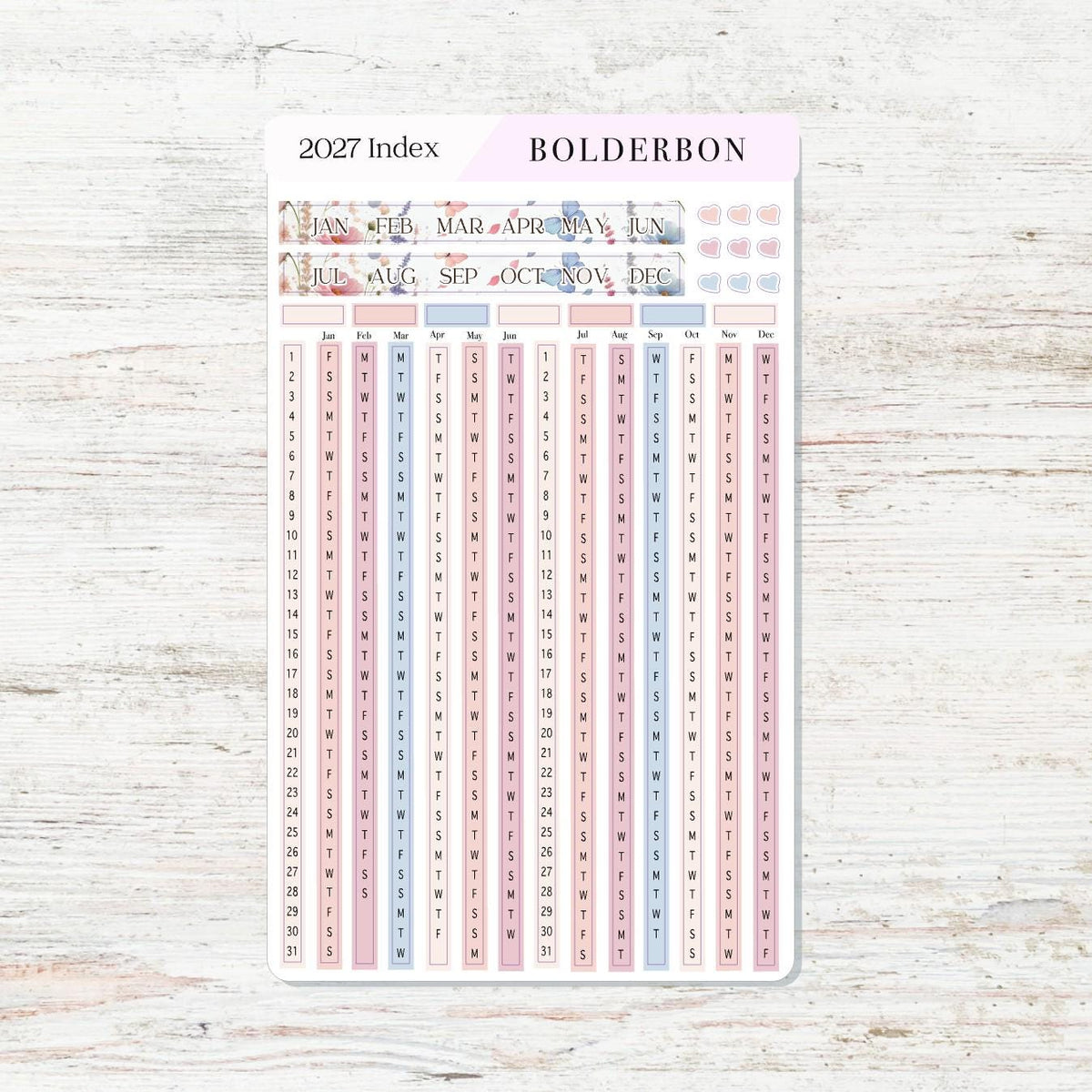 2027 Yearly Index Stickers • Hobonichi Weeks • Planner Stickers • Meadow