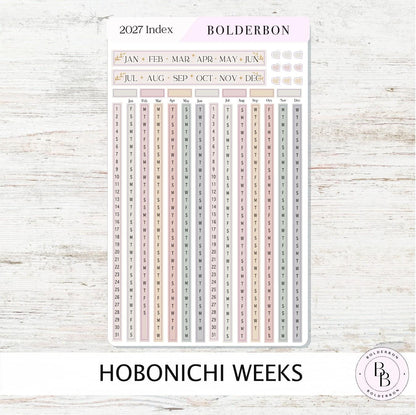 2027 Yearly Index Stickers • Hobonichi Weeks • Planner Stickers • Aesthetic
