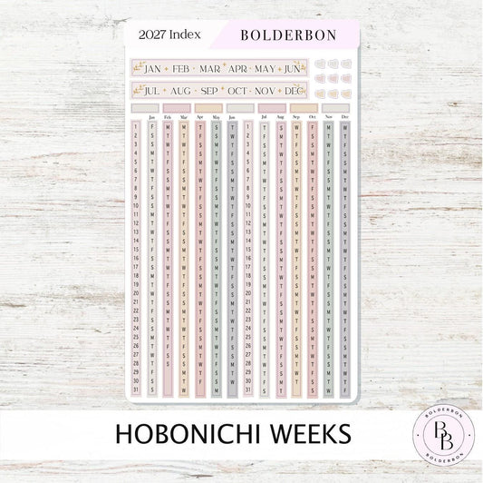 2027 Yearly Index Stickers • Hobonichi Weeks • Planner Stickers • Aesthetic