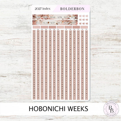 2027 Yearly Index Stickers • Hobonichi Weeks • Planner Stickers • Coffee