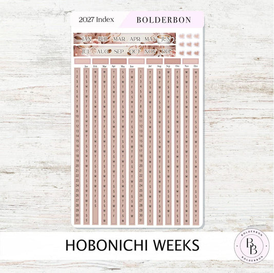 2027 Yearly Index Stickers • Hobonichi Weeks • Planner Stickers • Coffee