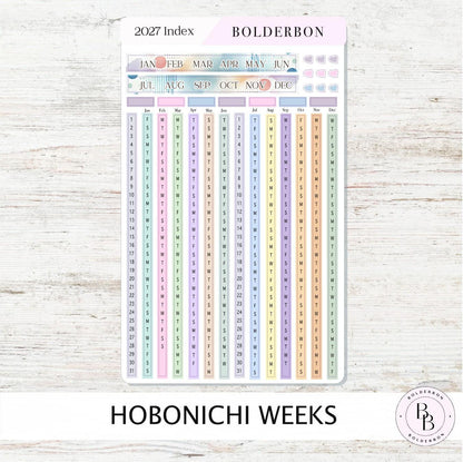 2027 Yearly Index Stickers • Hobonichi Weeks • Planner Stickers • Colorful
