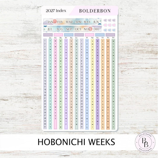 2027 Yearly Index Stickers • Hobonichi Weeks • Planner Stickers • Colorful