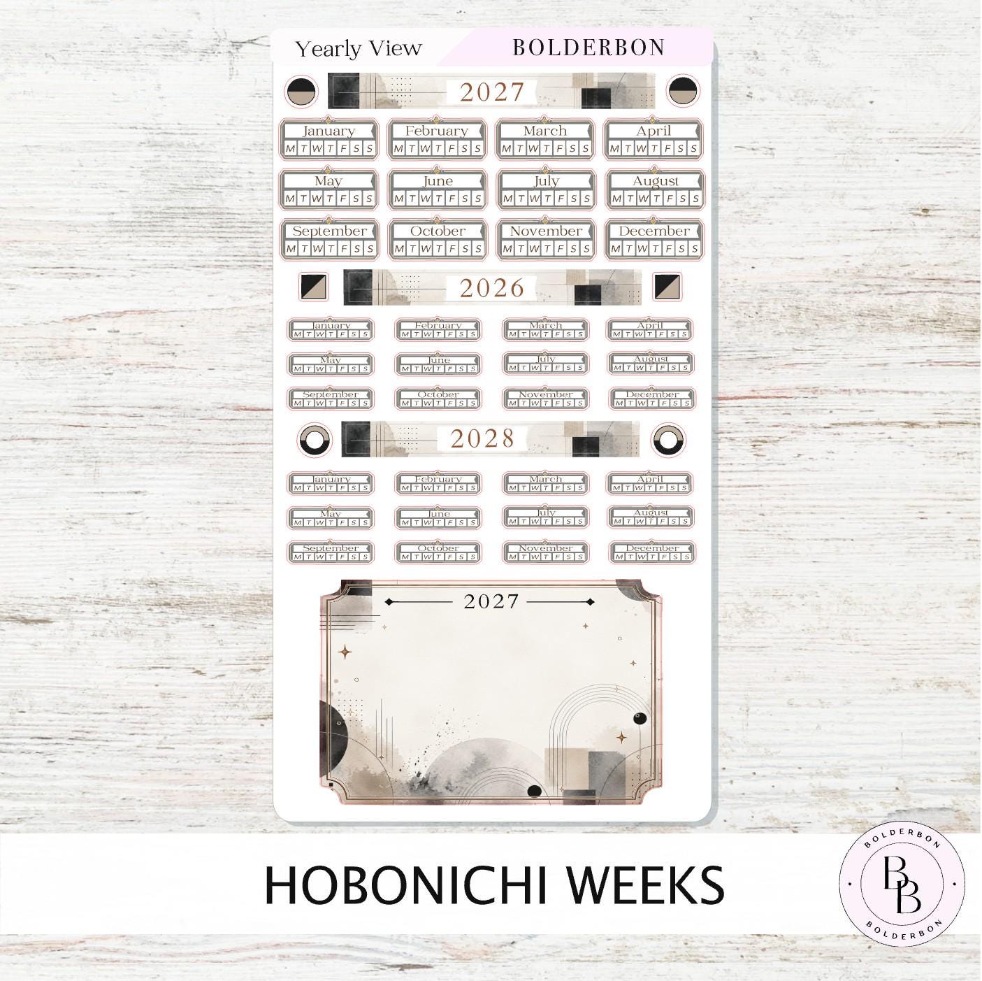 2027 Yearly View Stickers • Hobonichi Weeks • Planner Stickers • Slate