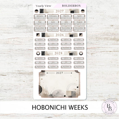 2027 Yearly View Stickers • Hobonichi Weeks • Planner Stickers • Slate