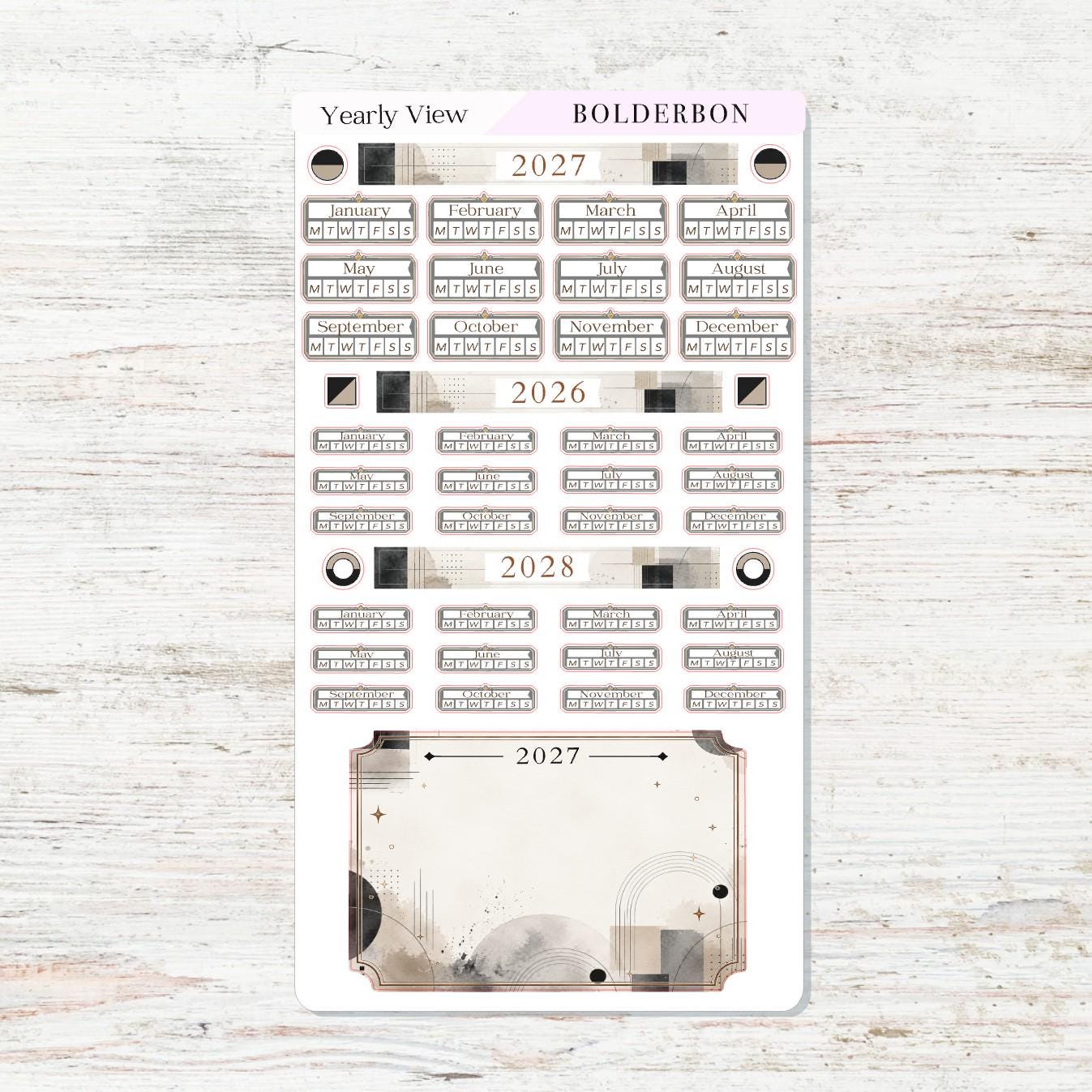 2027 Yearly View Stickers • Hobonichi Weeks • Planner Stickers • Slate