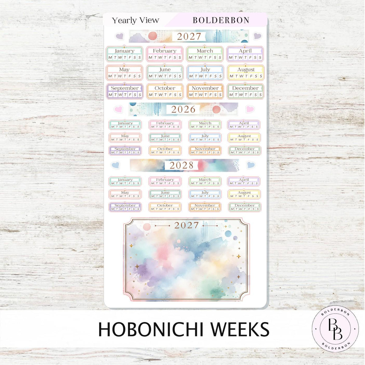 2027 Yearly View Stickers • Hobonichi Weeks • Planner Stickers • Colorful