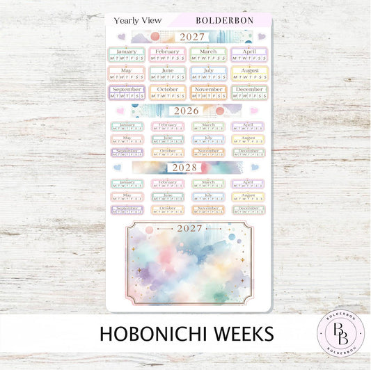 2027 Yearly View Stickers • Hobonichi Weeks • Planner Stickers • Colorful
