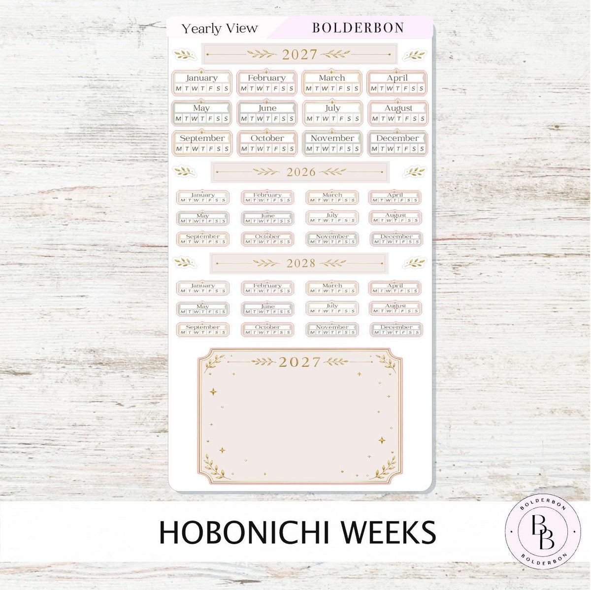 2027 Yearly View Stickers • Hobonichi Weeks • Planner Stickers • Aesthetic