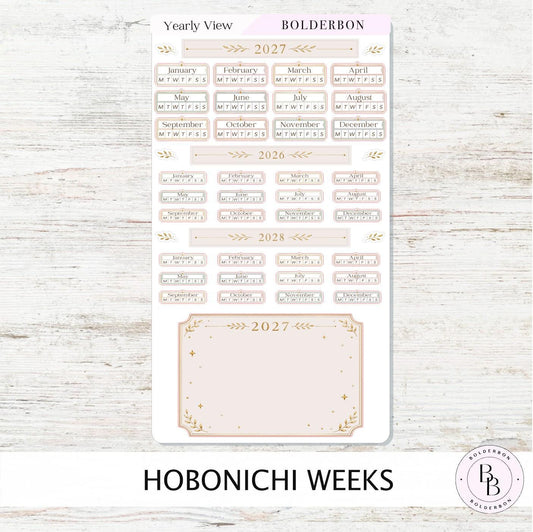 2027 Yearly View Stickers • Hobonichi Weeks • Planner Stickers • Aesthetic