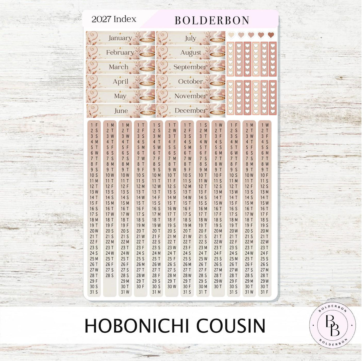 2027 Hobonichi Cousin • Yearly Index Stickers • Coffee