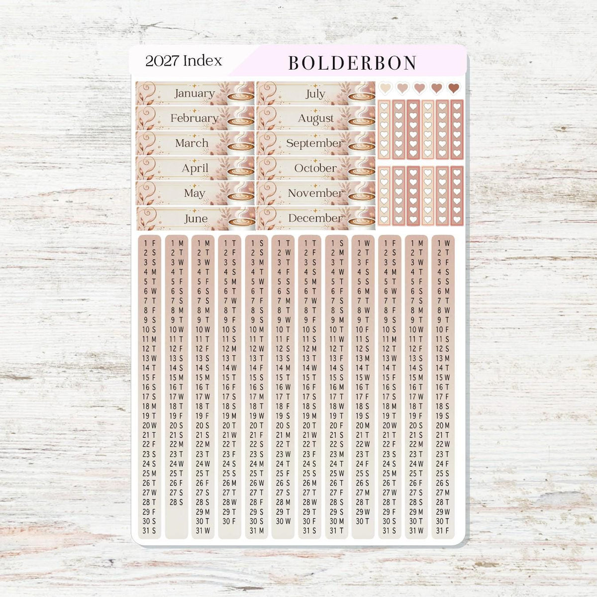 2027 Hobonichi Cousin • Yearly Index Stickers • Coffee