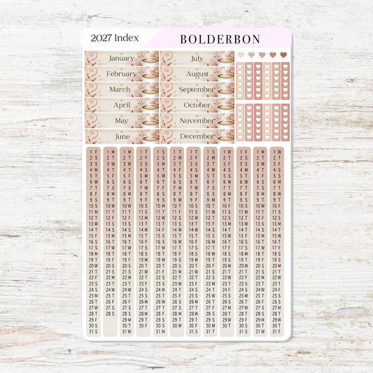 2027 Hobonichi Cousin • Yearly Index Stickers • Coffee