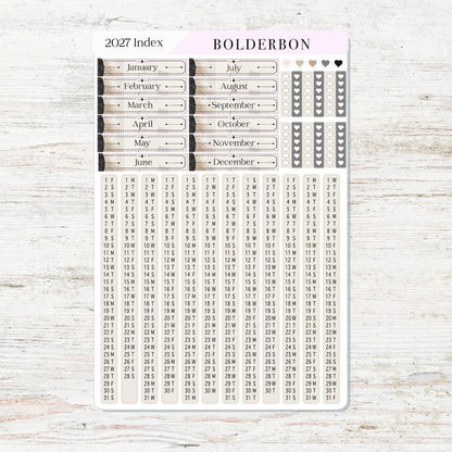 2027 Hobonichi Cousin • Yearly Index Stickers • Slate