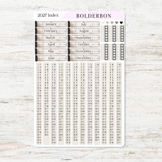 2027 Hobonichi Cousin • Yearly Index Stickers • Slate