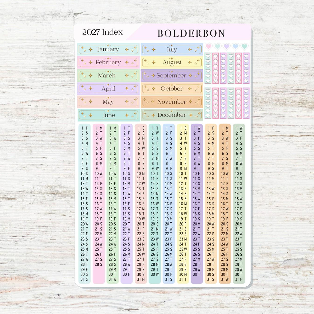 2027 Hobonichi Cousin • Yearly Index Stickers • Colorful