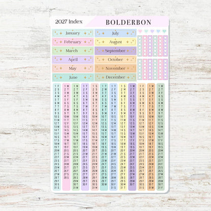 2027 Hobonichi Cousin • Yearly Index Stickers • Colorful