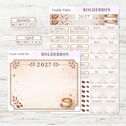 2027 Hobonichi Cousin • Yearly View Stickers • Coffee