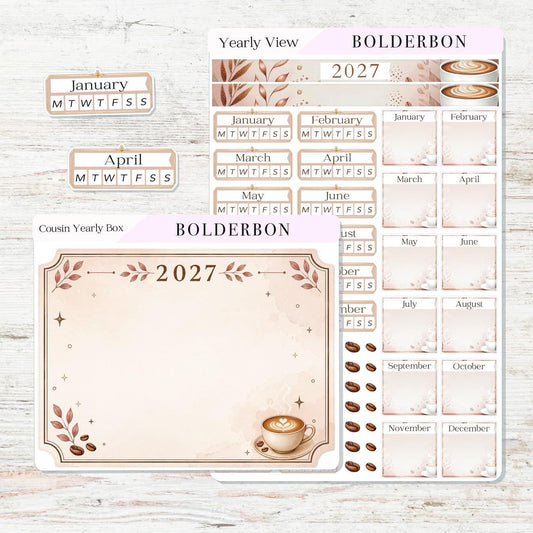 2027 Hobonichi Cousin • Yearly View Stickers • Coffee