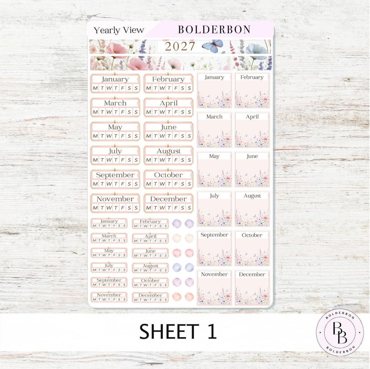 2027 Hobonichi Cousin • Yearly View Stickers • Meadow