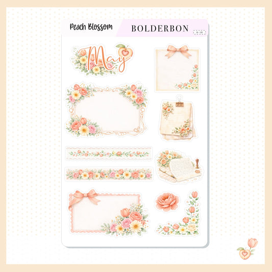 MAY Peach Blossom Stickers || Chic Pastel Spring Frames and Tags for Journaling & Planners