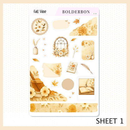 FALL VIEW || Journal Sticker Kit, Cozy Autumn Floral Planner Stickers, Fall Elegant Aesthetic Vibe