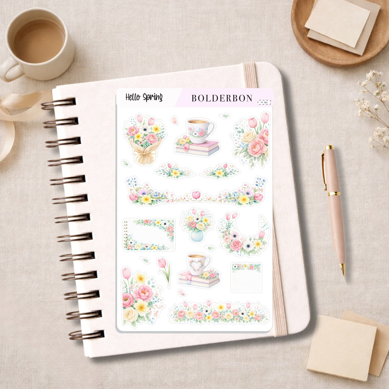 HELLO SPRING || Pastel Floral Book Sticker Sheet