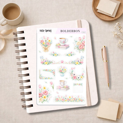 HELLO SPRING || Pastel Floral Book Sticker Sheet
