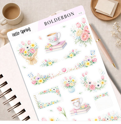 HELLO SPRING || Pastel Floral Book Sticker Sheet
