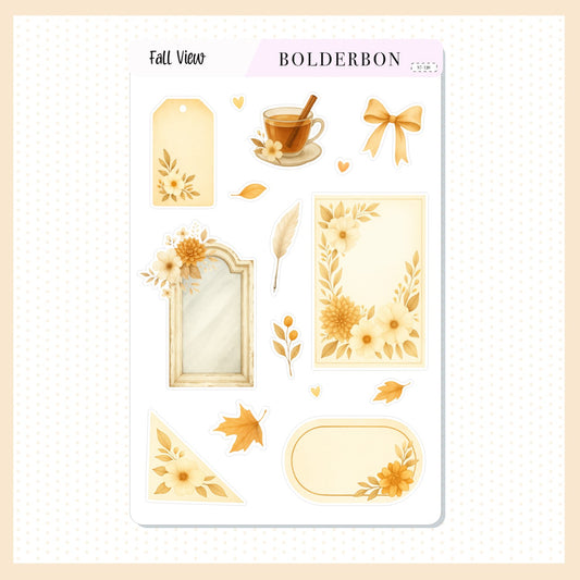 FALL VIEW || Decorative Labels and Frames, Florals, Leaves and Bows, Aesthetic Journal, Fall Vibe Journaling Planner Stickers