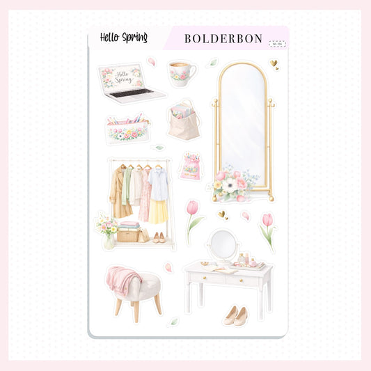 HELLO SPRING Decorative Sticker Sheet || Pastel Floral Spring Edit Vibes