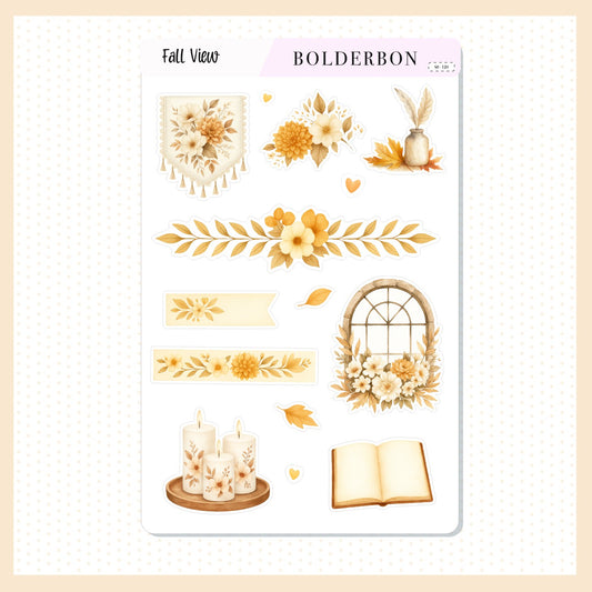 FALL VIEW Decorative Sticker Sheet || Cozy Fall Floral Planner Stickers, Aesthetic Vibe, Journal, Journaling Stickers