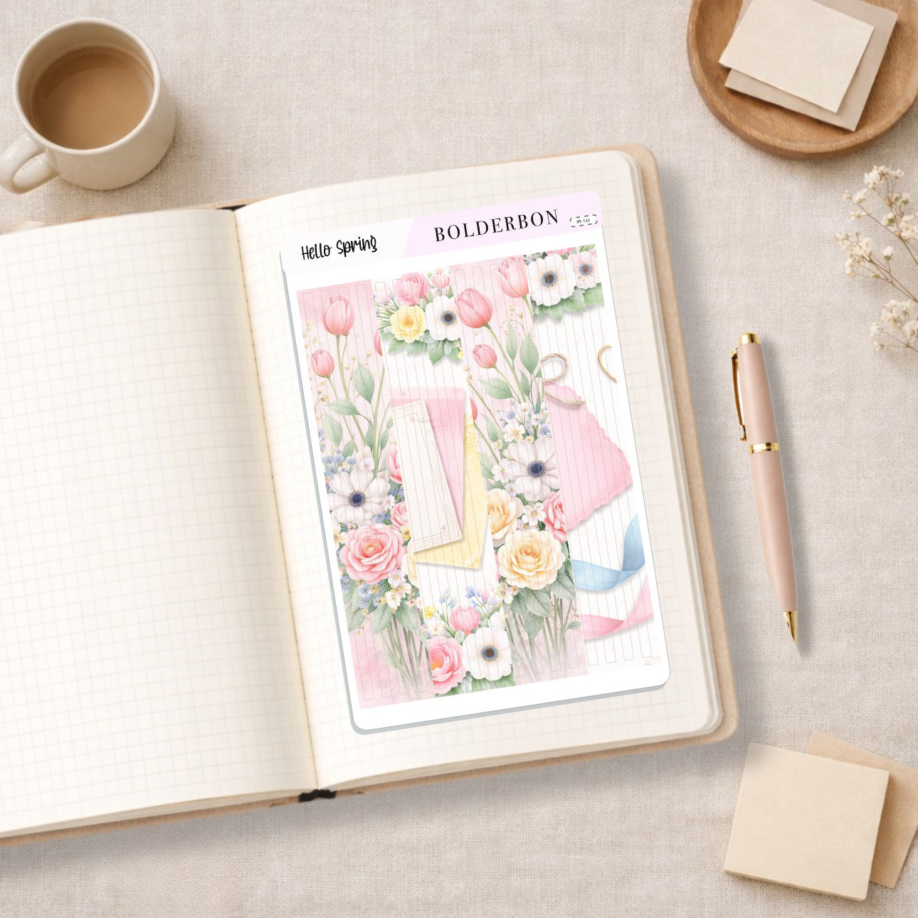 HELLO SPRING Thin Washi Sticker Strips || Journaling Floral Stickers