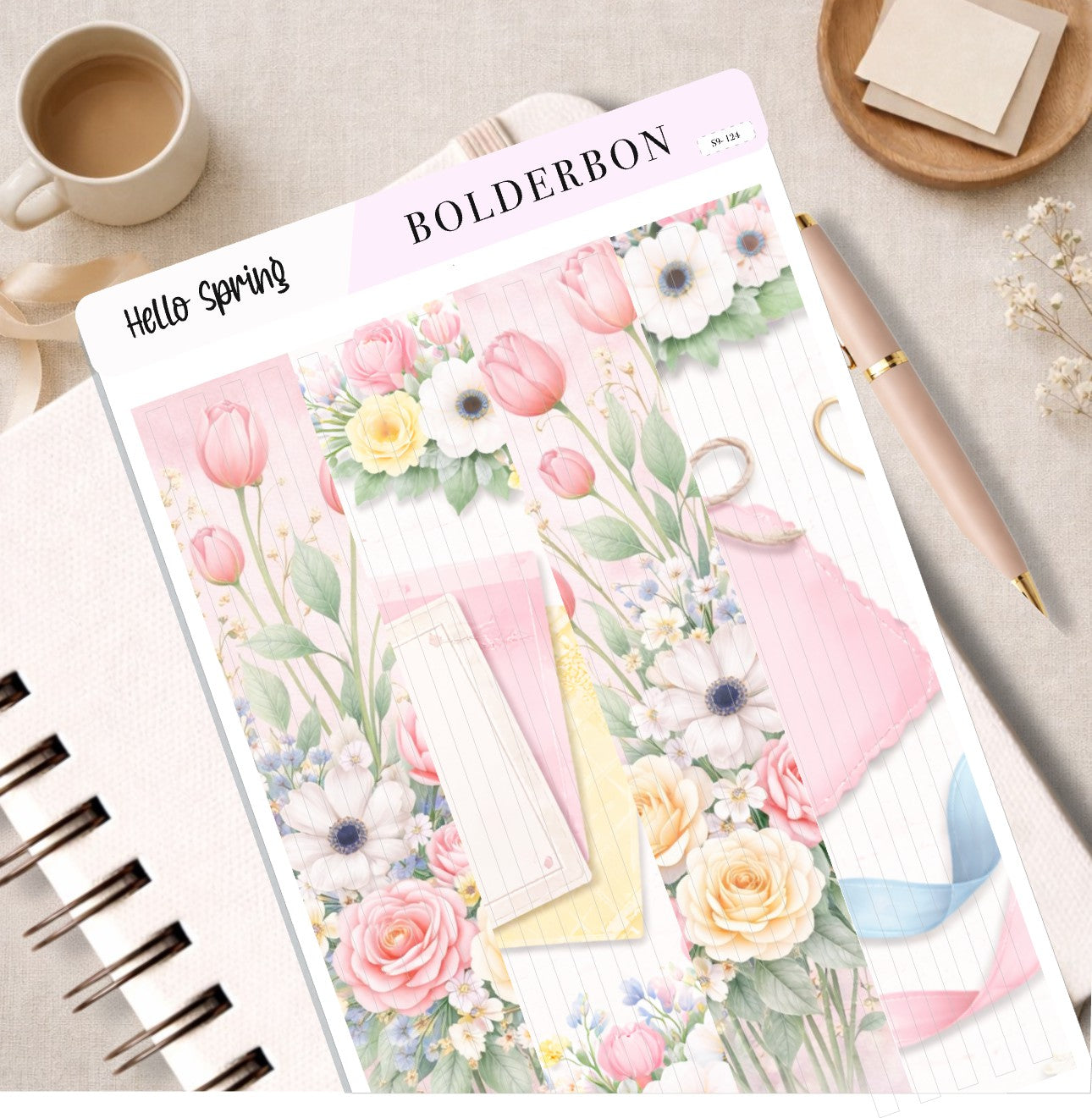 HELLO SPRING Thin Washi Sticker Strips || Journaling Floral Stickers