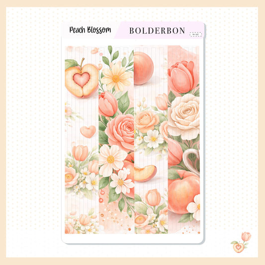 PEACH BLOSSOM Thin Washi Sticker Strips || Journaling Floral Stickers