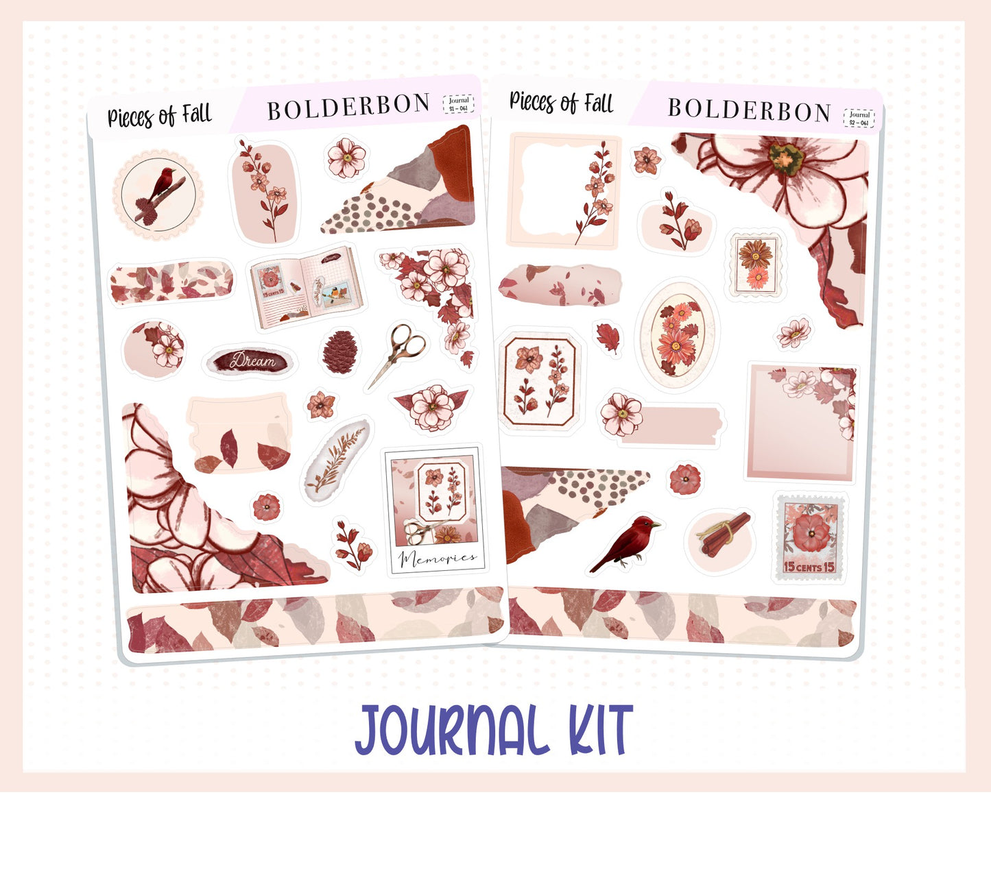 PIECES OF FALL Journal Sticker Kit || Fall Stickers, Autumn Stickers, Journaling Stickers, Book Stickers