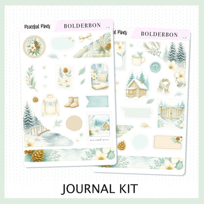 PEACEFUL PINES Journal Sticker Kit || Winter Floral Planner Stickers, Cozy Sage & Gold Vibe