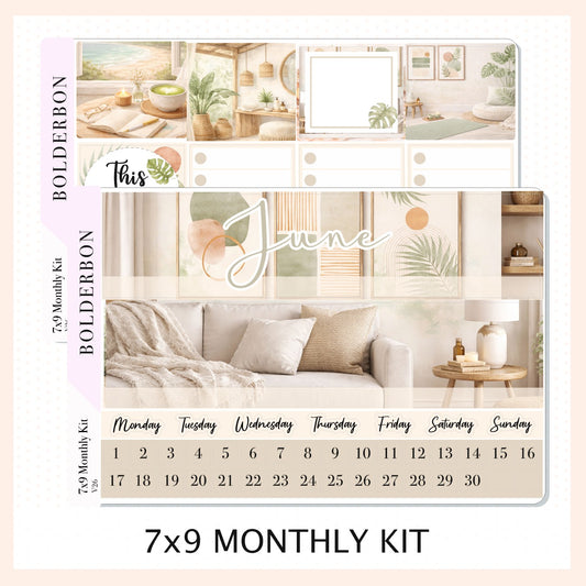 JUNE 7x9 Monthly Sticker Kit || Calm Space Planner Stickers for Erin Condren