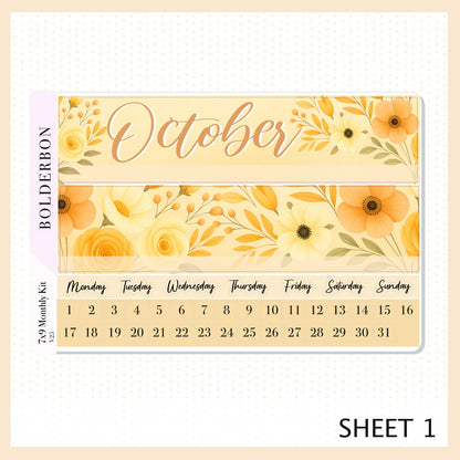 OCTOBER 7x9 Monthly Sticker Kit || Cozy Fall Floral Planner Stickers, Autumn Aesthetic Vibe