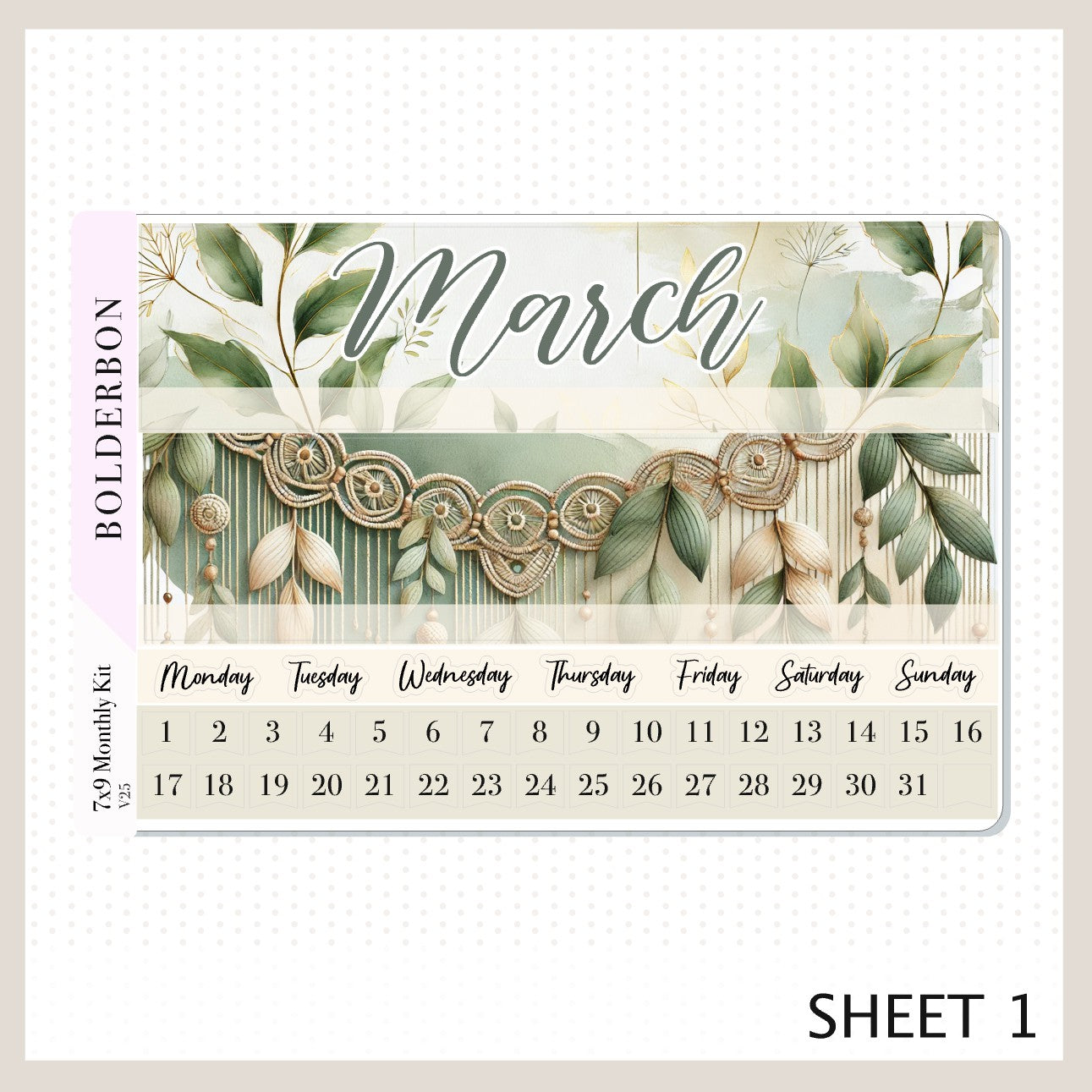 MARCH 7x9 Monthly Sticker Kit || Boho Vibes, Aesthetic